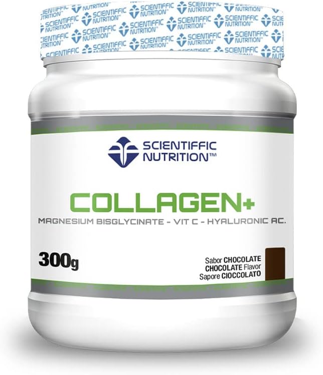 Scientiffic Nutrition - Collagen+, Colágeno con Magnesio, Ácido Hialurónico y Vitamina C, Mantiene la Piel Tersa, Fortalece Articulaciones, Hueso y Uñas - 300g Sabor Chocolate.