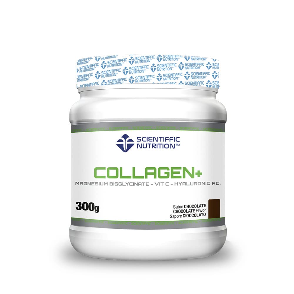 Scientiffic Nutrition - Collagen+, Colágeno con Magnesio, Ácido Hialurónico y Vitamina C, Mantiene la Piel Tersa, Fortalece Articulaciones, Hueso y Uñas - 300g Sabor Chocolate.