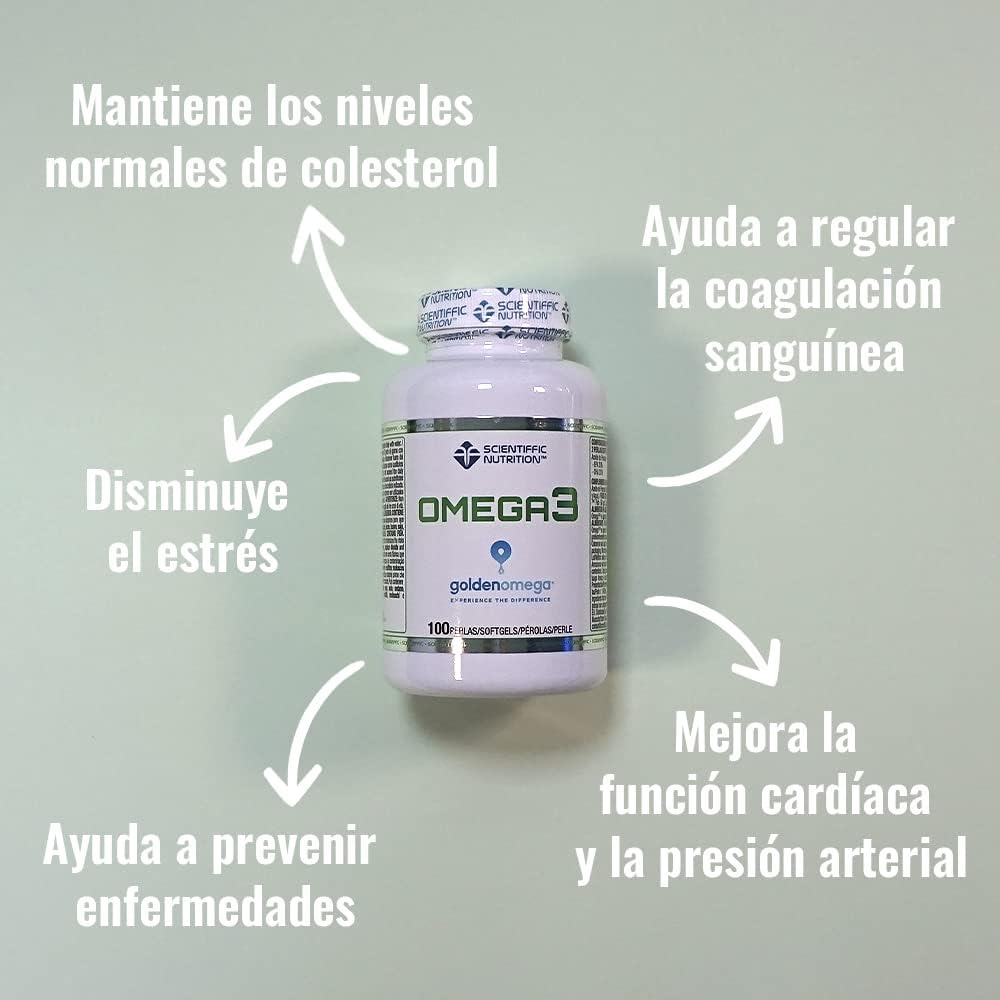 Scientiffic Nutrition - Omega 3 Cápsulas Aceite de Pescado 2000mg, Contiene EPA, DHA y Vitamina E, Mantiene los Niveles de Colesterol - 100 Perlas.