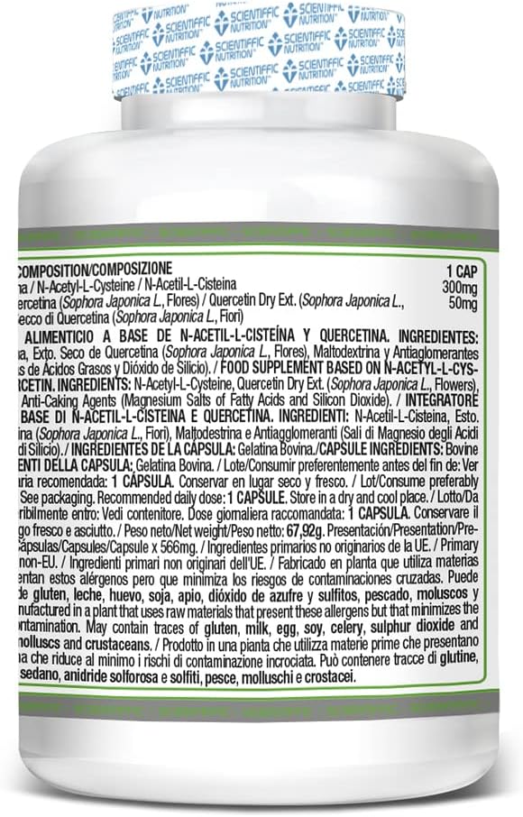 Scientiffic Nutrition - NAC + Flavonoids 300mg, N-Acetil-L-Cisteina, Potente Antioxidante, Reduce la Inflamación Muscular, aumenta los Niveles de Glutatión - 120 cápsulas
