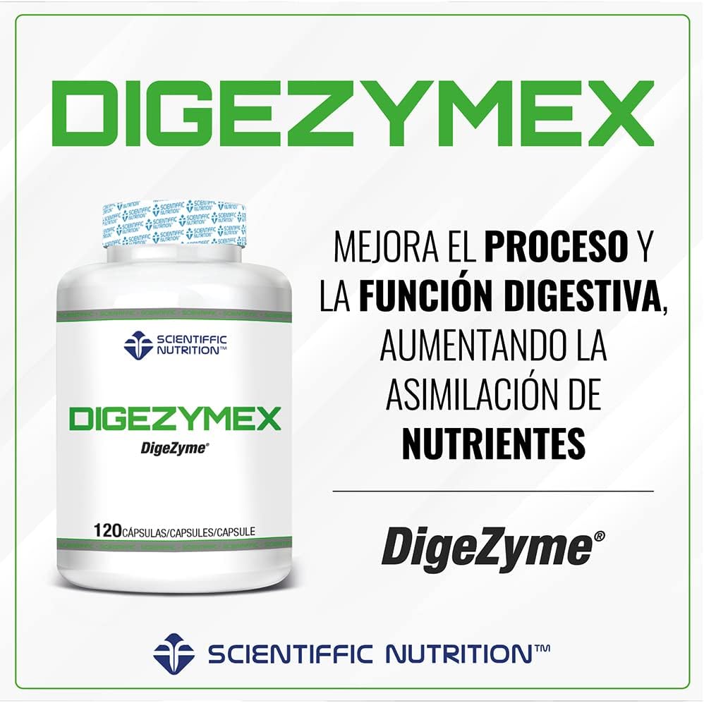 Scientiffic Nutrition - Digezymex, Enzimas Digestivas para Mejorar la Digestión y Reducir la Acidez - 120 Cápsulas Digezyme.
