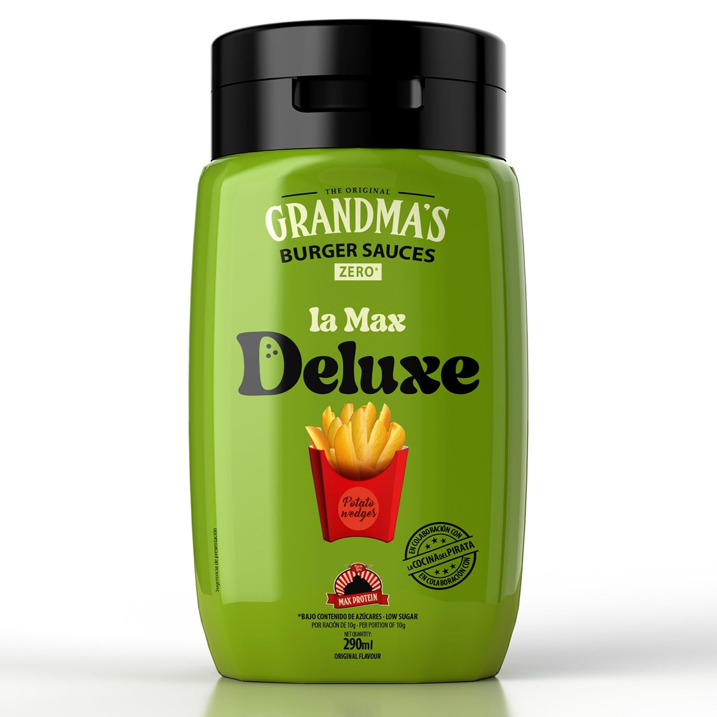 Max Protein Grandma's - LA MAX BUFFALO - Salsa Búfalo - Salsa Toque Picante e Intenso, para Allitas, Hamburguesas - Menos de 18 kcal por toma - Baja en Azúcares y en Grasas - Colab "Cocina del Pirata"