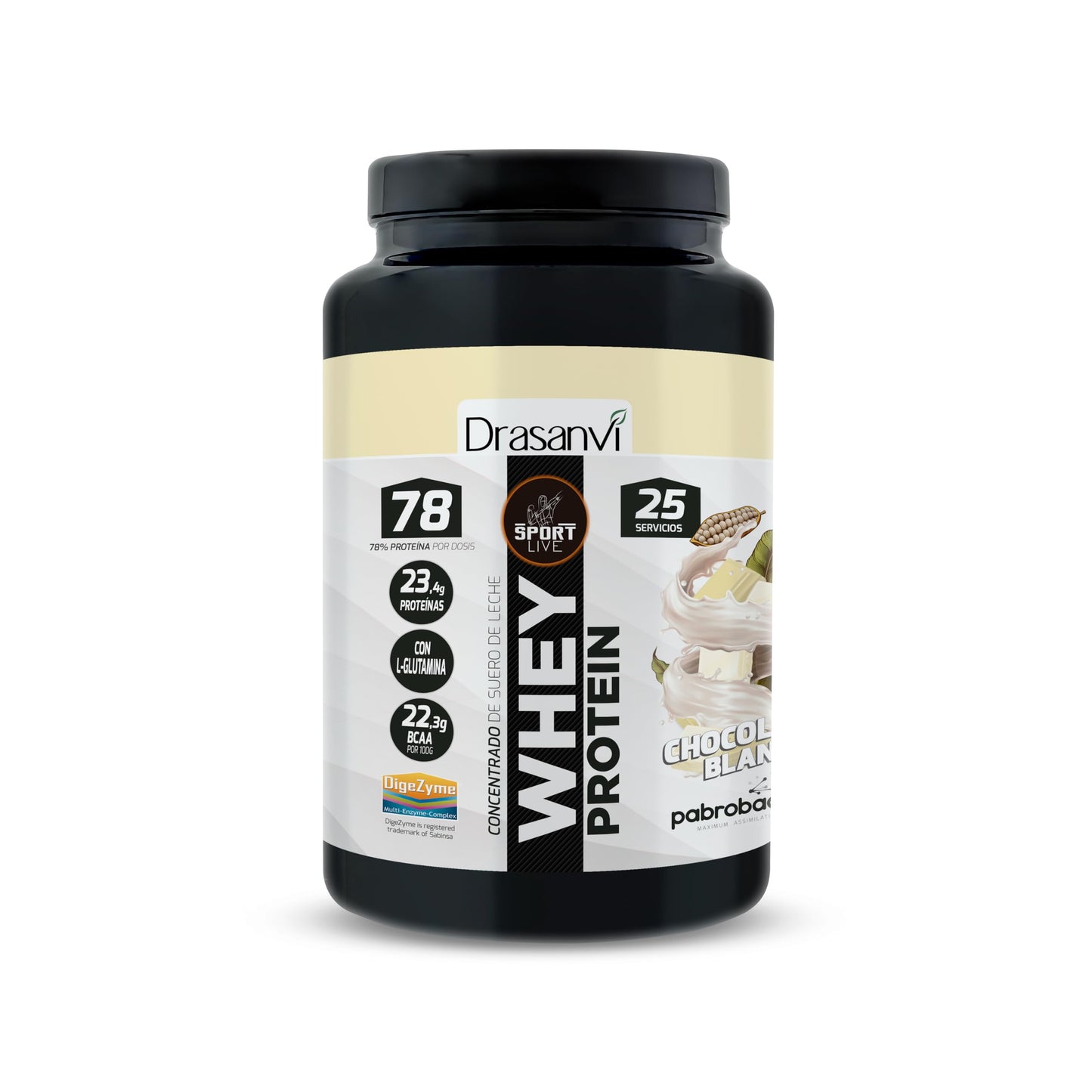 SPORT LIVE Concentrado de proteinas de suero de leche | Whey Protein en polvo con L-Glutamina y L-Leucina | Ayuda a aumentar tu masa muscular | Mejora tus batidos |Doble Chocolate | 750 GR