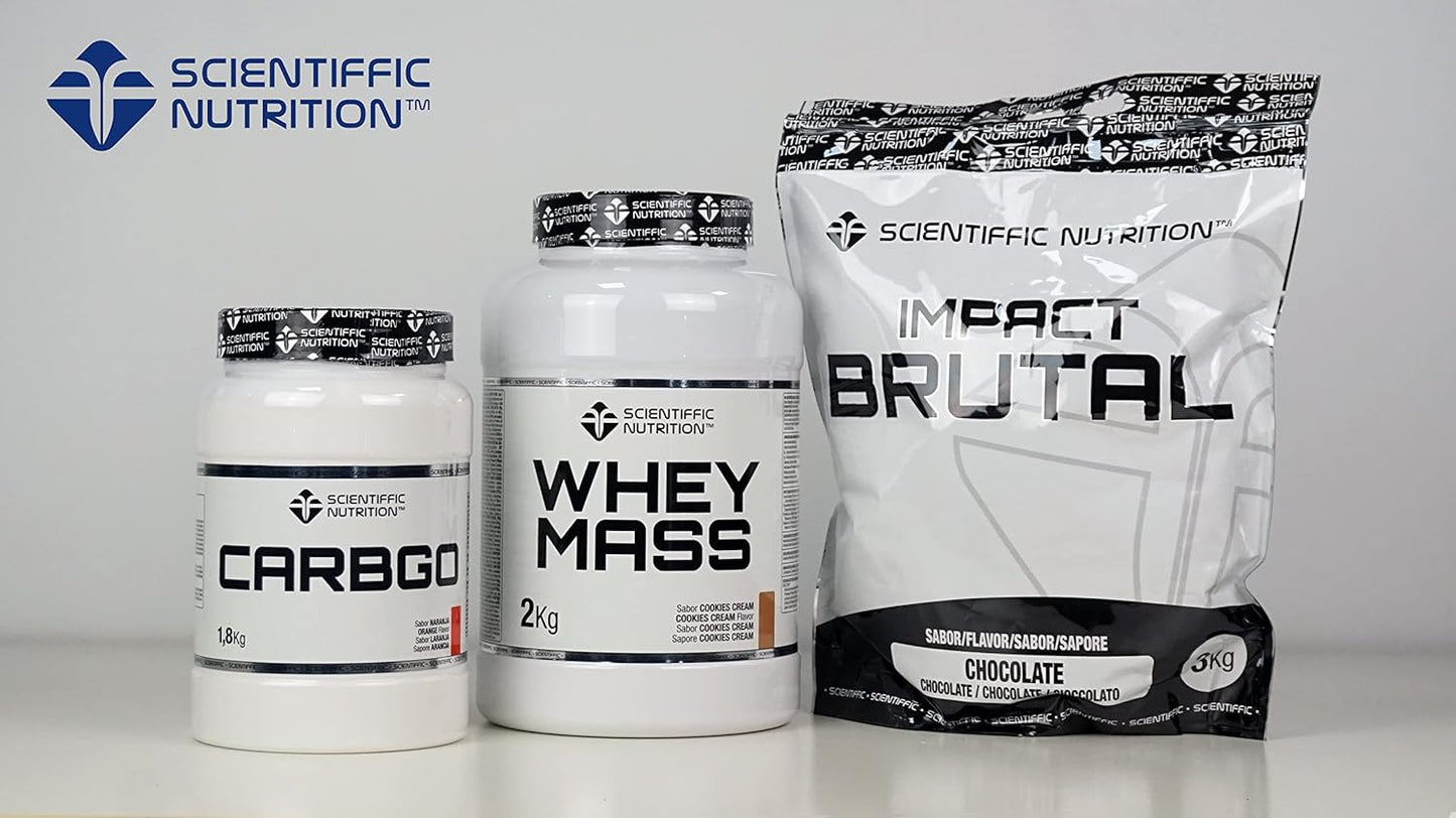 Scientiffic Nutrition - Brutal Impact, Ganador de Peso y Masa Muscular, Mass Gainer con Carbohidratos, Proteina de Suero y Aminoácidos como la Creatina - 3Kg, Sabor Chocolate.