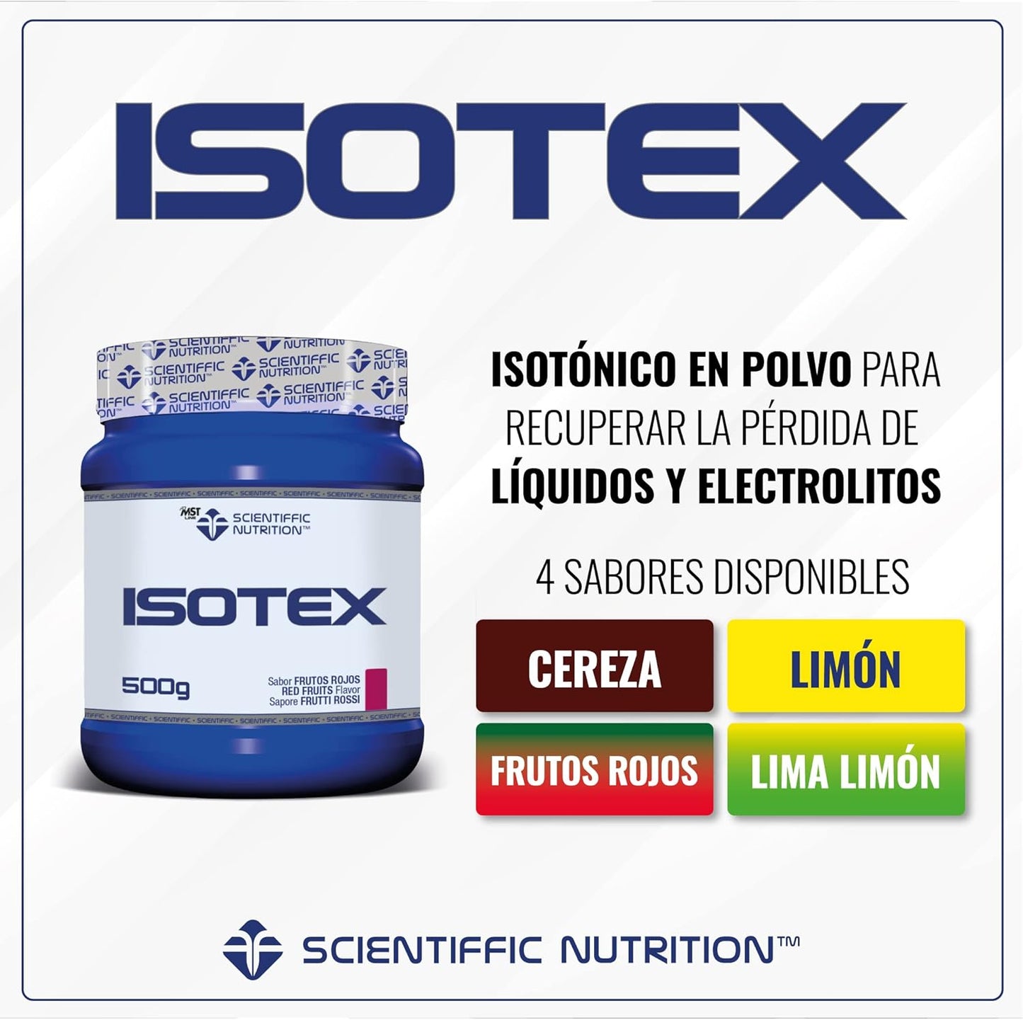 Scientiffic Nutrition - Isotex, Bebida Isotónica Instántanea en Polvo, Aporta Sales Minerales, Electrolitos y Energía, Bebida Deportiva - Sabor Limón, 500 g