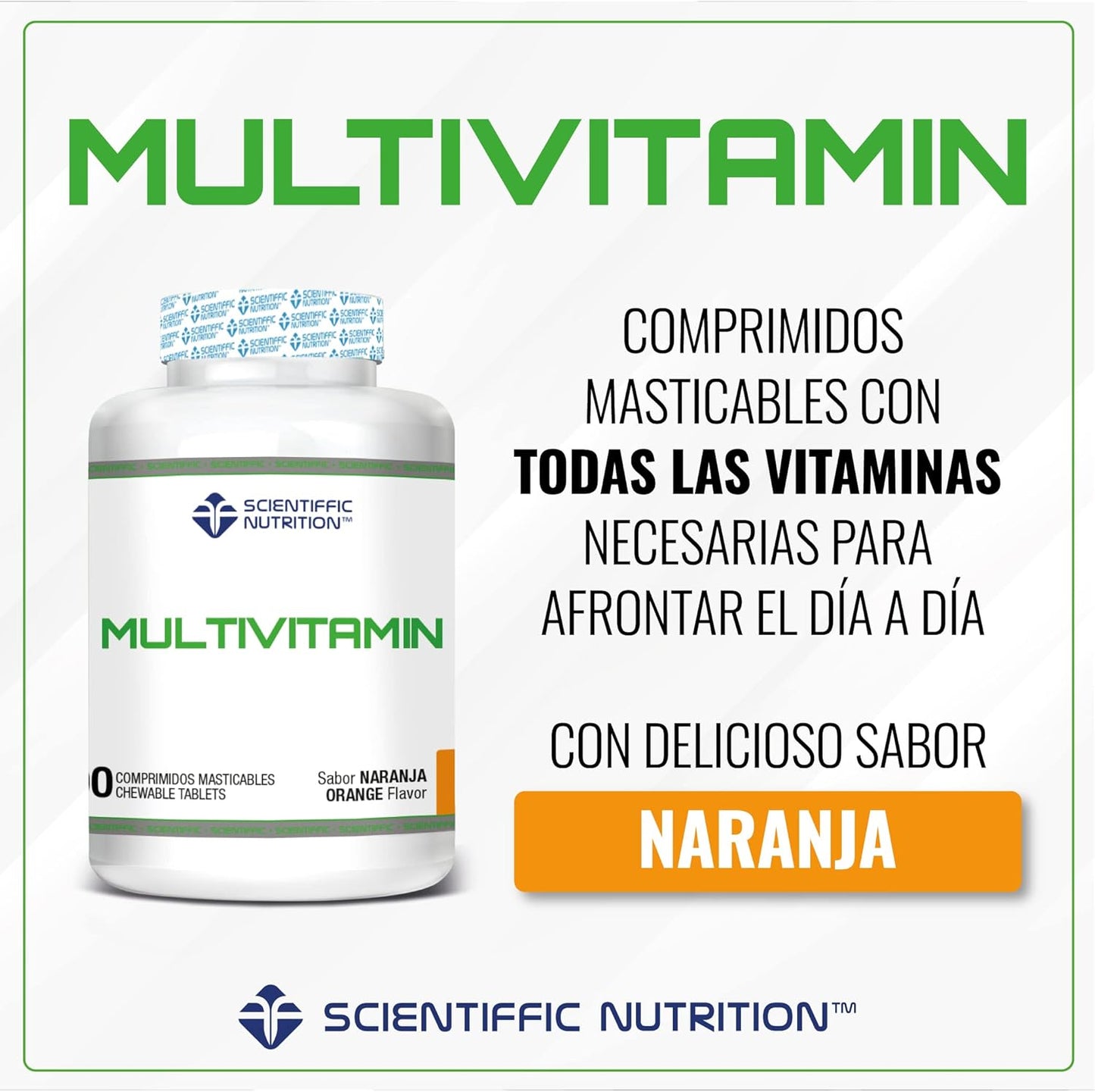 Scientiffic Nutrition - Multivitamin, Multivitaminas, Suplemento que Continene 12 Vitaminas en Caramelos Masticables, C, E, A, D, B1, B6, B12, Aporta Energía y Vitalidad, 0 Azúcares - 90 cápsulas.