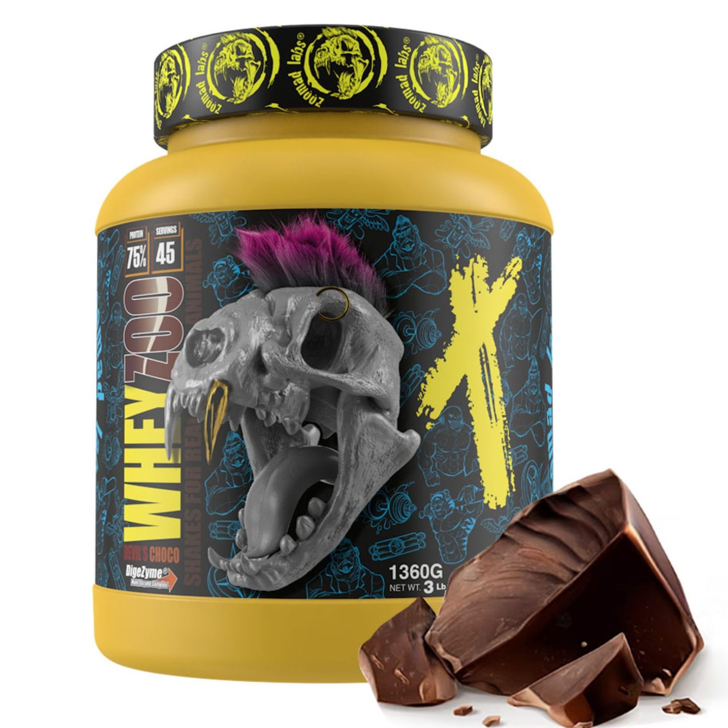 WHEYZOO de Zoomad Labs | 100% Whey Proteína en Polvo Pura | Tonifica y aumenta la masa muscular | Protege músculos y ayuda a la recuperación de los tejidos fibrosos - 1360g (Choco Latte)