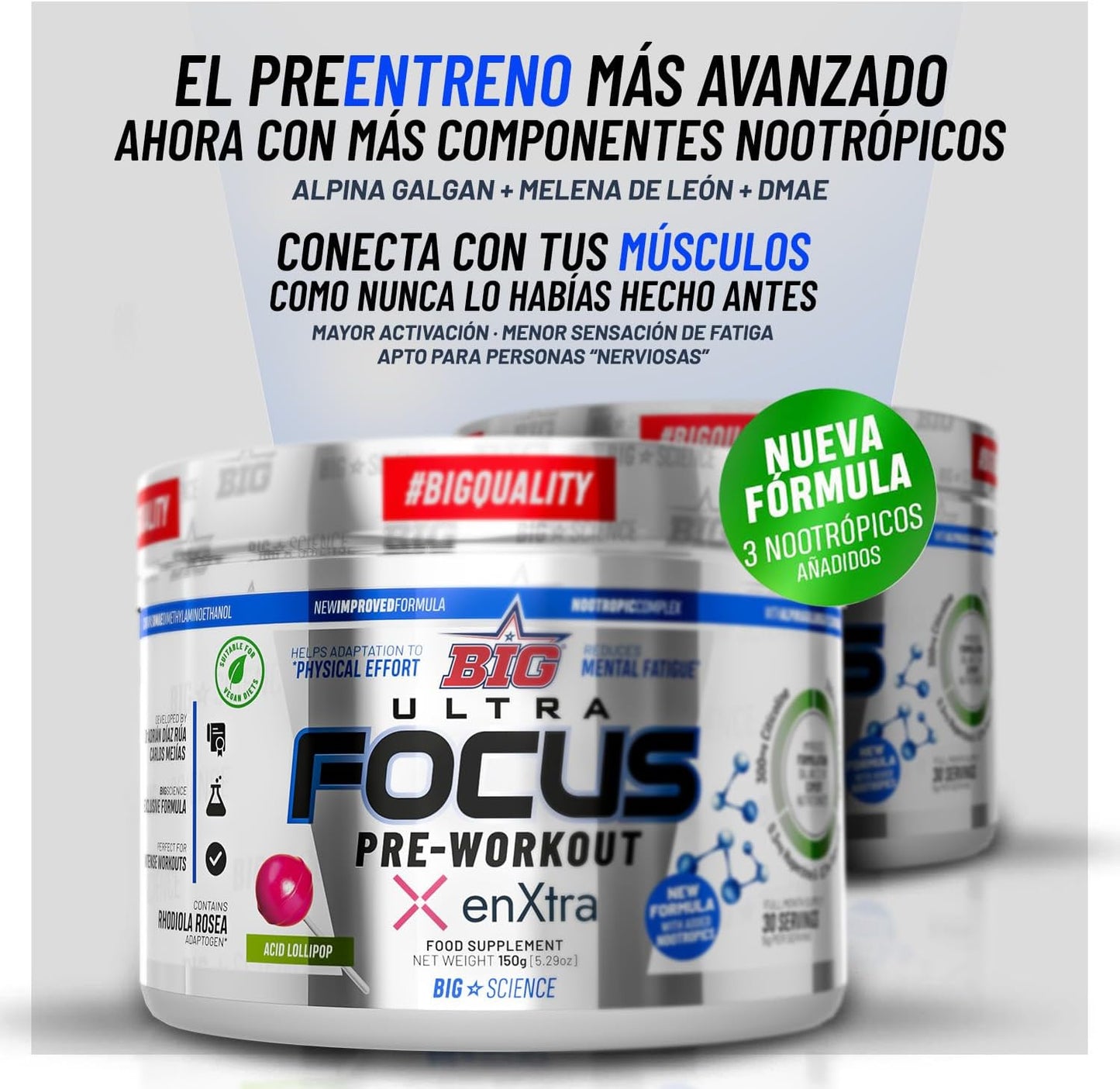 Pre Entreno Gimnasio - 30 Tomas - Pre Workout Potente con Nootropicos - Pre Entreno Fuerte con 300 mg Cafeina - Aumenta la Concentración y Reduce la Sensación de Fatiga (150g, Acid Lollipop)