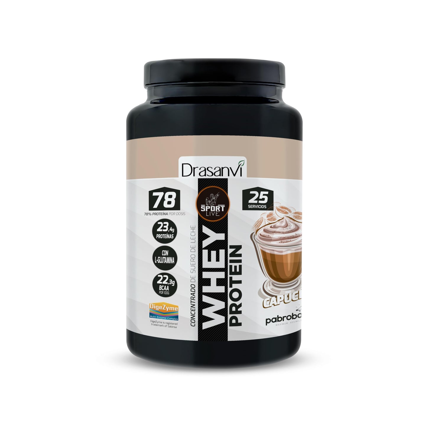SPORT LIVE Concentrado de proteinas de suero de leche | Whey Protein en polvo con L-Glutamina y L-Leucina | Ayuda a aumentar tu masa muscular | Mejora tus batidos |Doble Chocolate | 750 GR