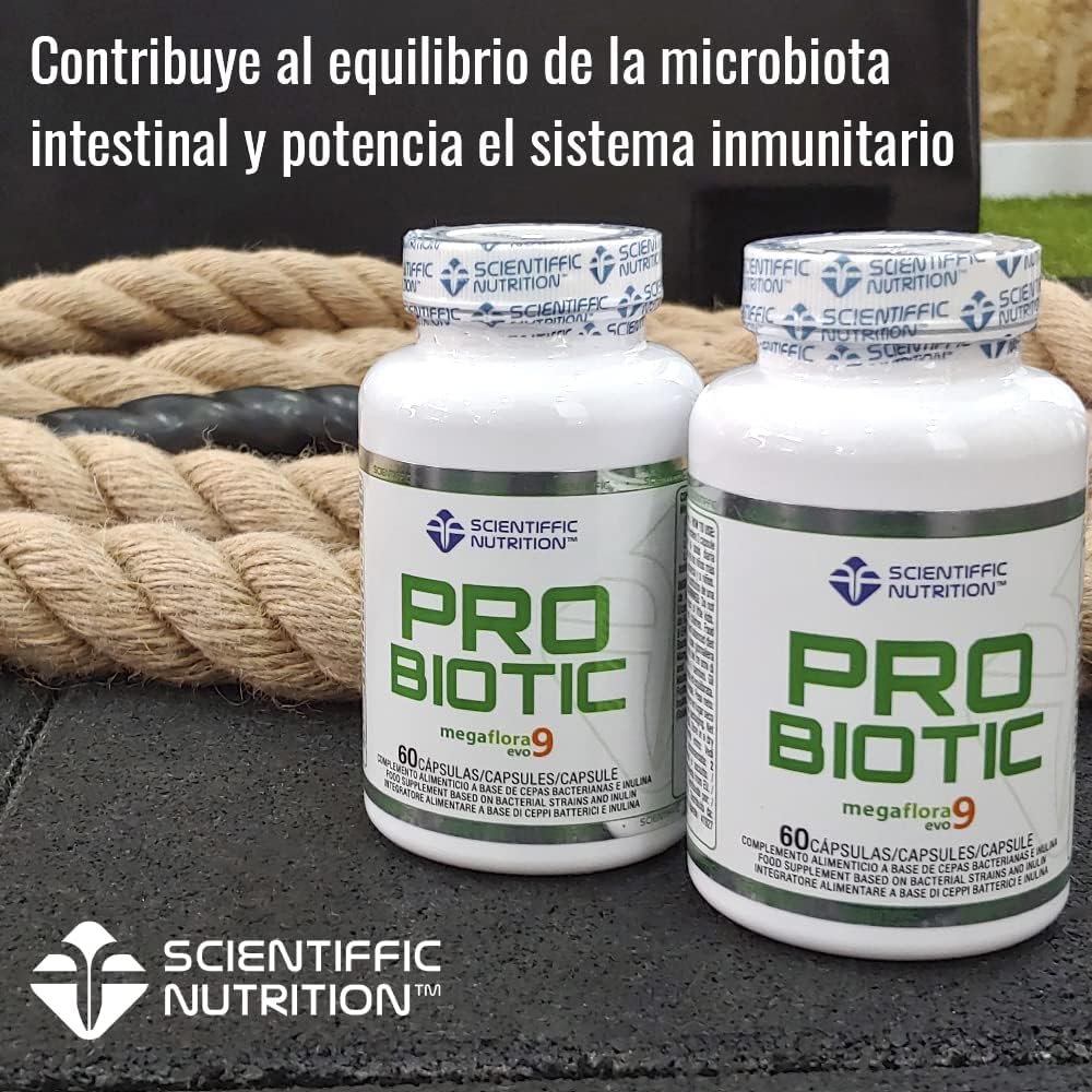 Scientiffic Nutrition - Probiotic, Probióticos intestinales con Megaflora9 e Inulina, Suplemento para la Flora Intestinal, Mejora la Salud Digestiva y el Sistema Inmune - 60 Cápsulas