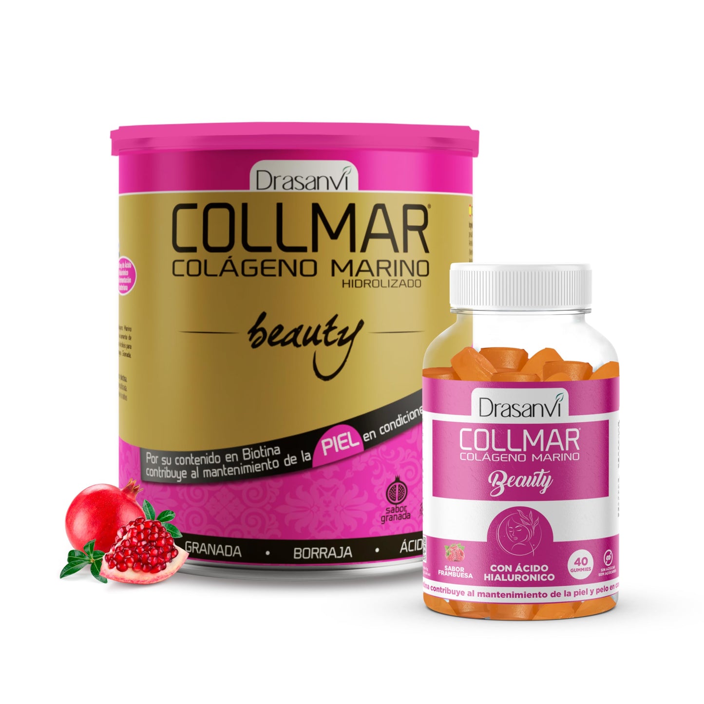 DRASANVI COLLMAR BEAUTY COLAGENO MARINO PARA LA PIEL | Colageno Hidrolizado con Vitamina C Natural, Biotina y Acido Hialuronico| Piel Bonita e Hidratada| Sabor Granada | 275 GR