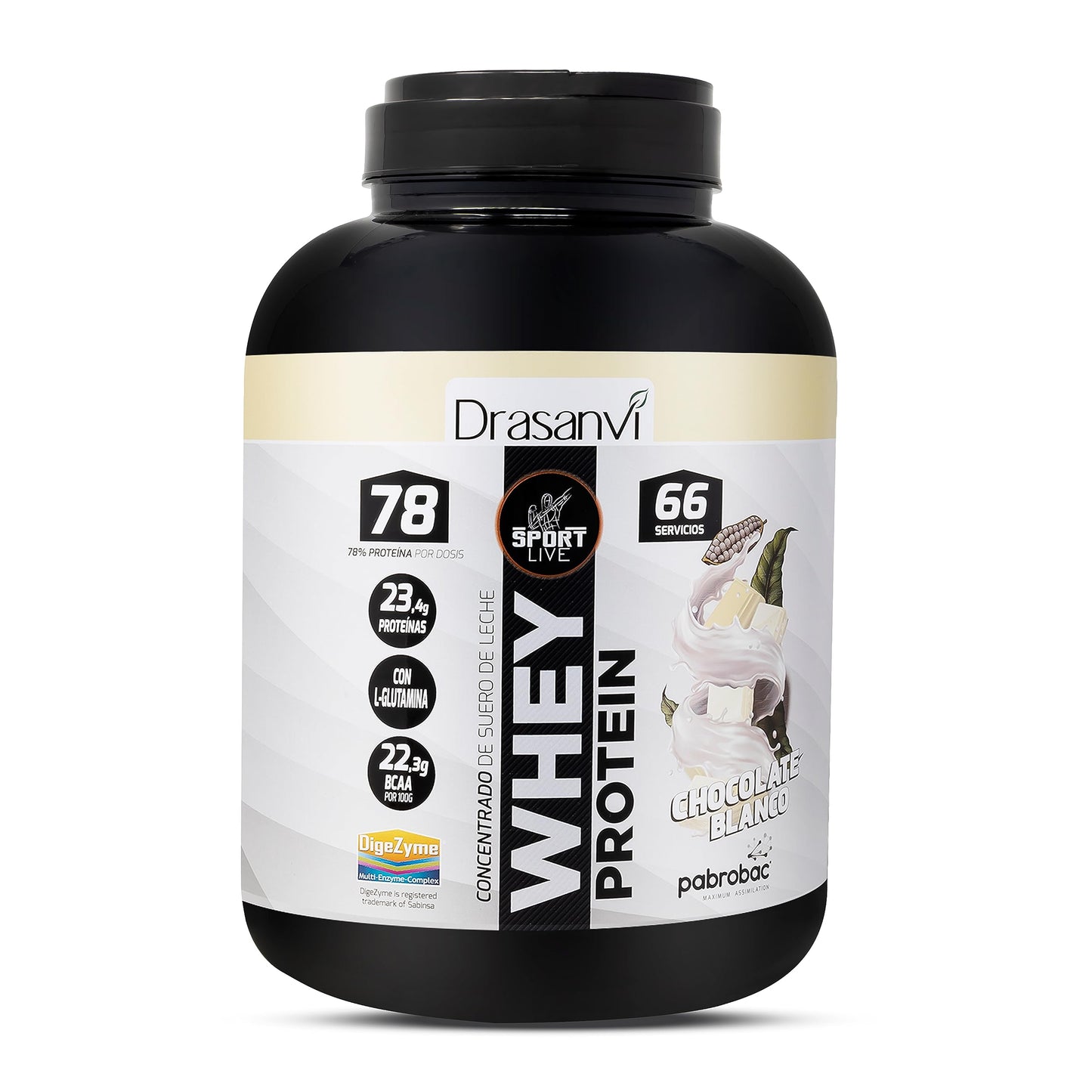SPORT LIVE Concentrado de proteinas de suero de leche | Whey Protein en polvo con L-Glutamina y L-Leucina | Ayuda a aumentar tu masa muscular | Mejora tus batidos |Doble Chocolate | 750 GR