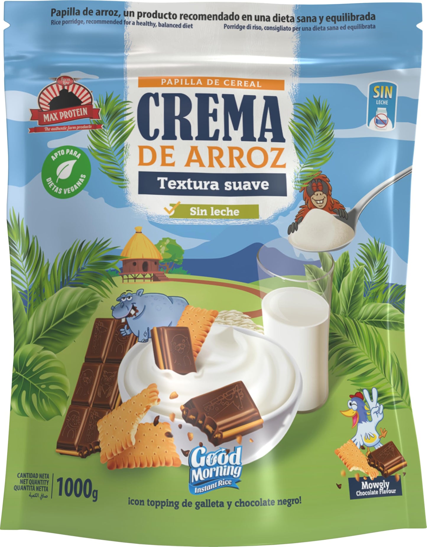 Crema de Arroz 1000g - Fácil Digestión, Ideal para Dietas Fitness, Perfecto para Pre-entrenos y Post-Entrenos, Textura Suave, Carbohidratos de Máxima Calidad (1000g, Chocolate)