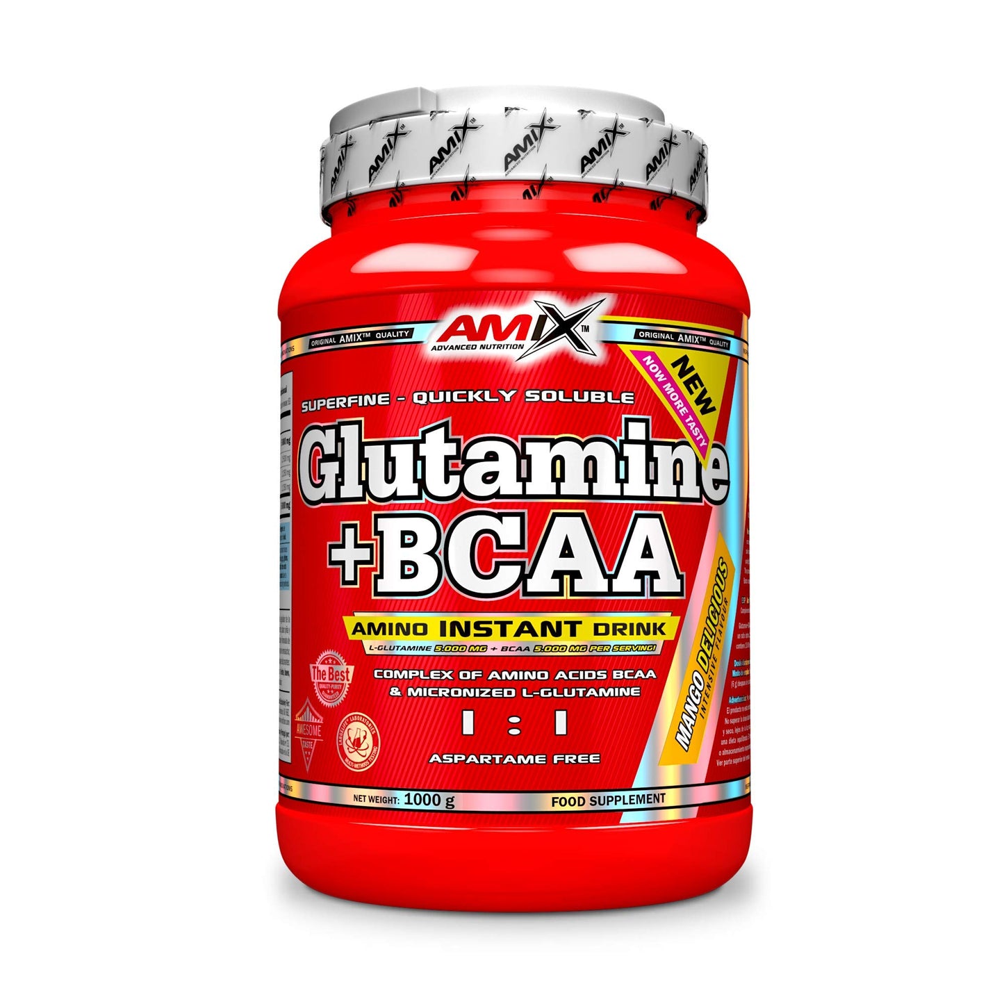 AMIX - Bcaa Glutamina - 530 Gramos - Complemento Alimenticio de Glutamina en Polvo - Reduce el Catabolismo Muscular - Óptimo para Deportistas - Sabor Piña - Aminoácidos Ramificados