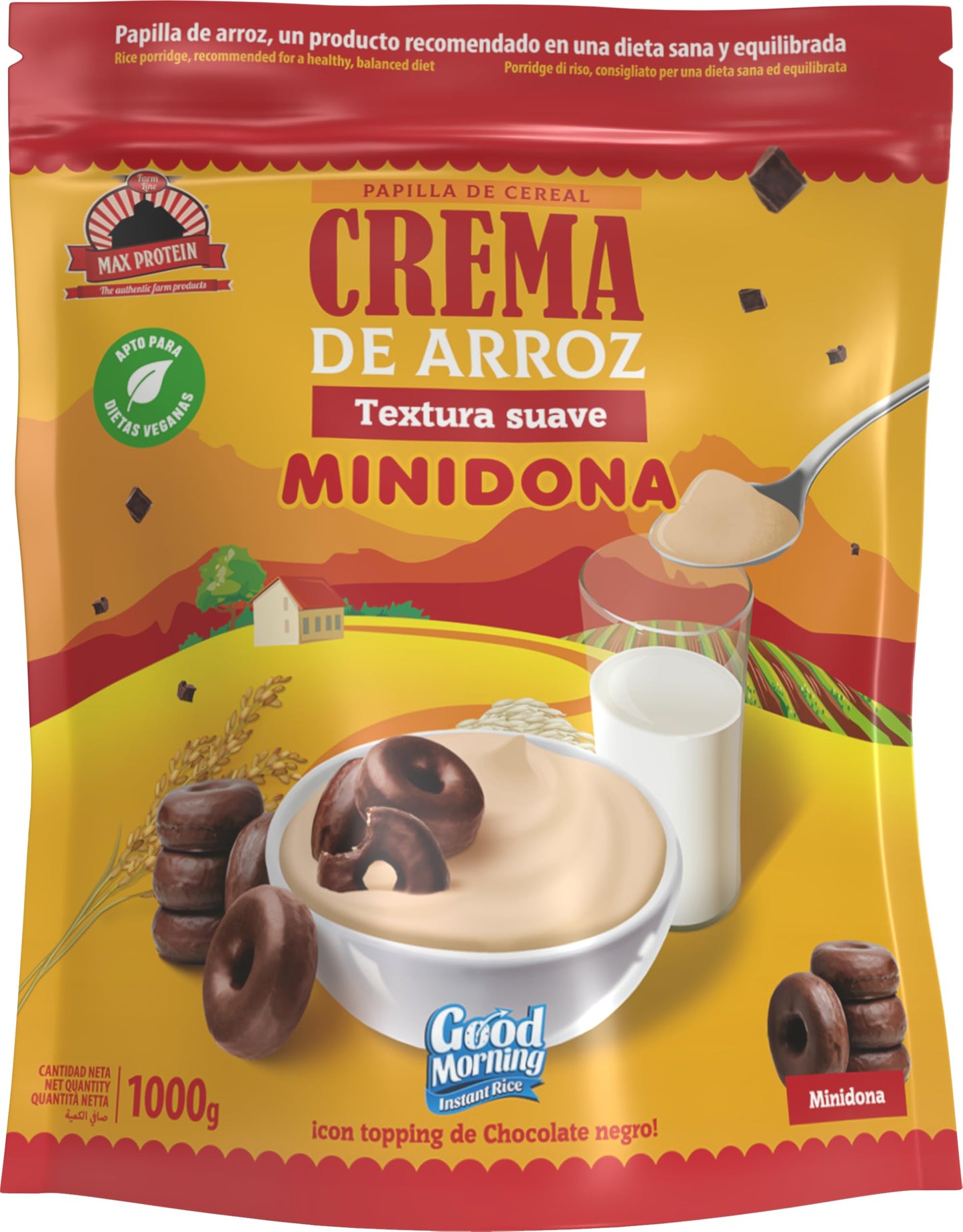 Crema de Arroz 1000g - Fácil Digestión, Ideal para Dietas Fitness, Perfecto para Pre-entrenos y Post-Entrenos, Textura Suave, Carbohidratos de Máxima Calidad (1000g, Chocolate)