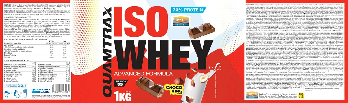 Quamtrax Nutrition - Iso Whey - 1kg - Choco King - Whey protein with high protein, fast absorption and low in fat