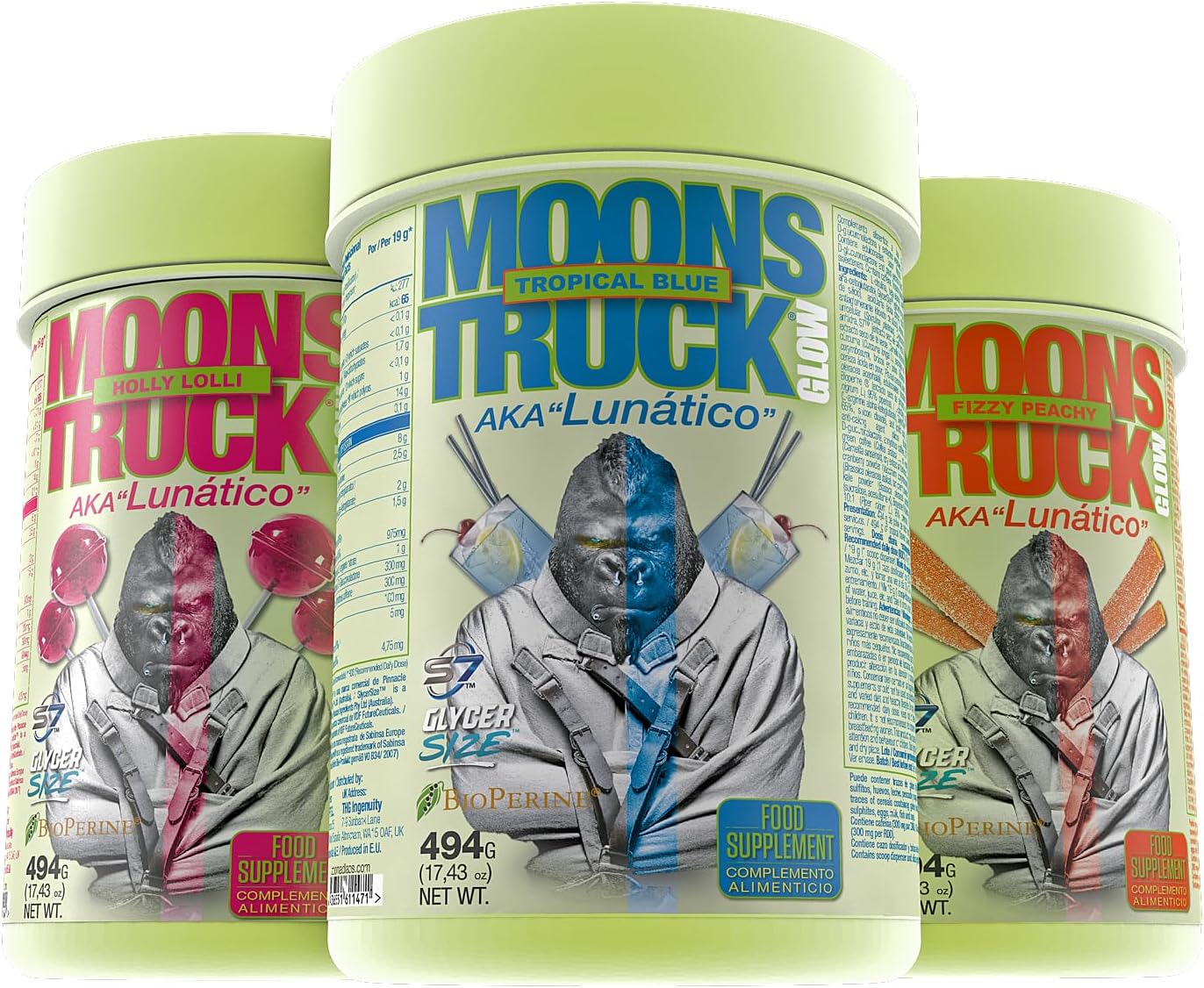 MOONSTRUCK GLOW Preentreno de Zoomad Labs | Cafeína | 16g de óxido nítrico y pump | Incrementa Energía y entrenamiento | Envase Premium 3D con Brillo en la Oscuridad (Sabor chuche de melocotón)