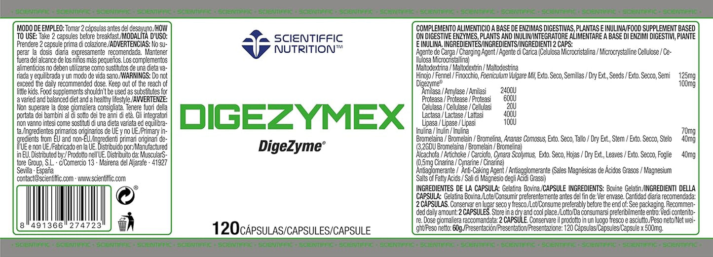 Scientiffic Nutrition - Digezymex, Enzimas Digestivas para Mejorar la Digestión y Reducir la Acidez - 120 Cápsulas Digezyme.