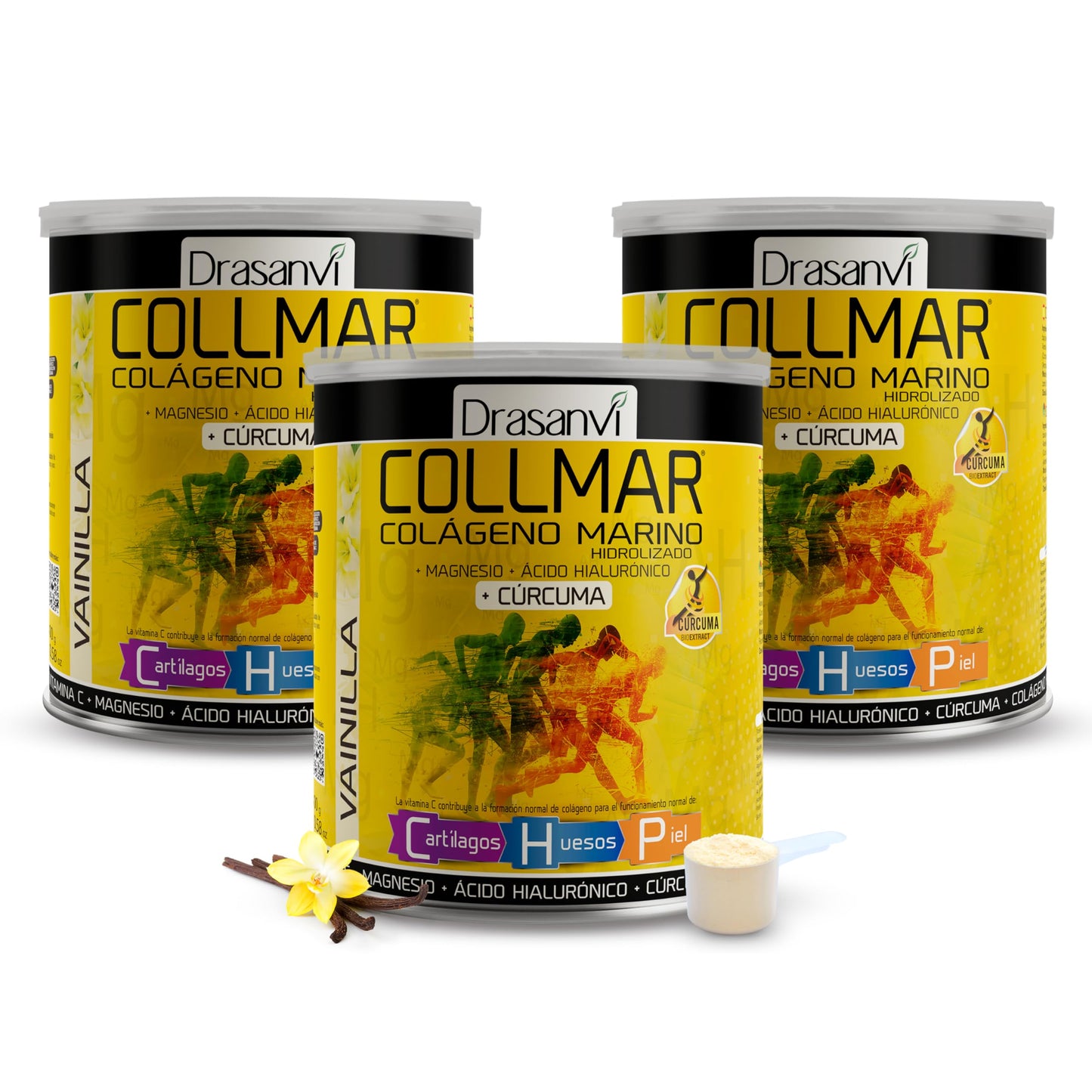 Drasanvi COLLMAR Colágeno Marino Hidrolizado + Cúrcuma con Magnesio, Vitamina C, Ácido Hialurónico para bienestar articular y muscular |Máx. asimilación 9.355 mg/día | 300g de polvo | Sabor Vainilla