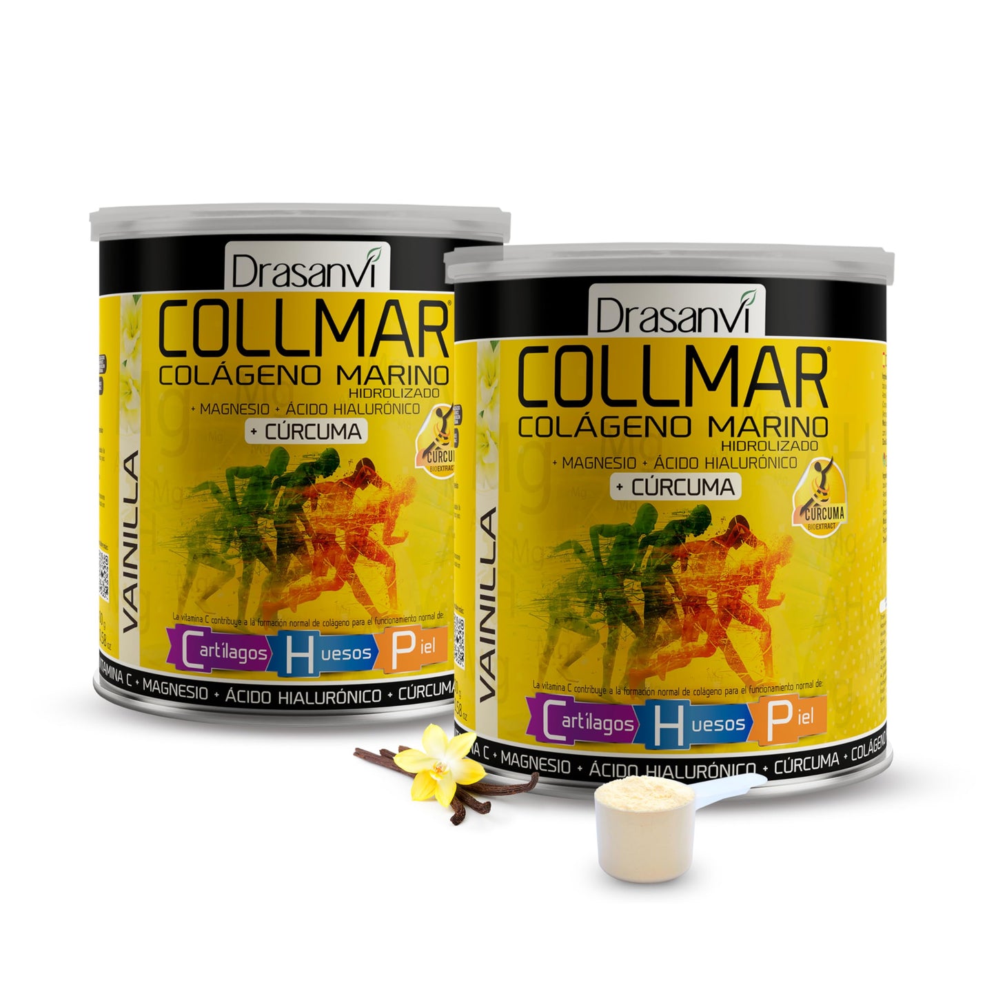 Drasanvi COLLMAR Colágeno Marino Hidrolizado + Cúrcuma con Magnesio, Vitamina C, Ácido Hialurónico para bienestar articular y muscular |Máx. asimilación 9.355 mg/día | 300g de polvo | Sabor Vainilla