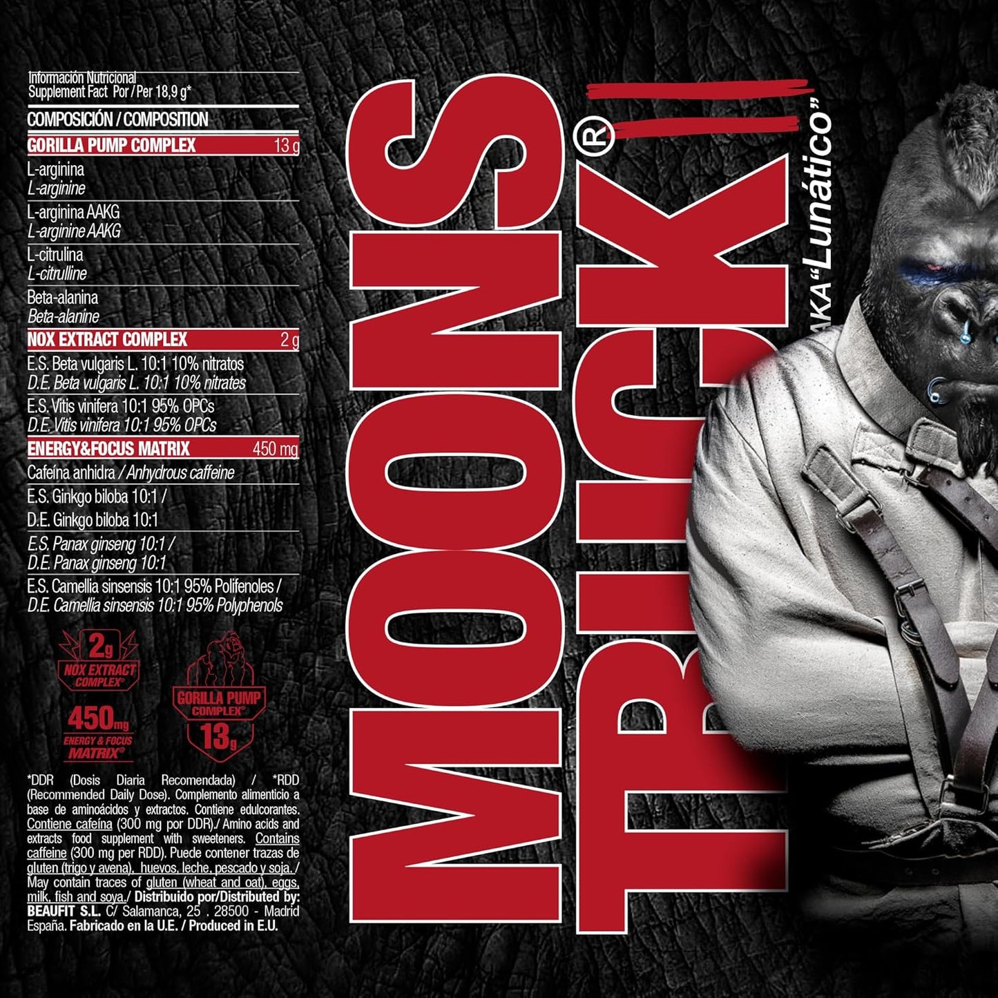 Moonstruck II, Polvos Pre Entreno, Suplemento para Deportistas, Pre Workout en Polvo con Cafeína, Extractos Vegetales - 510 g (Sandía Loca)