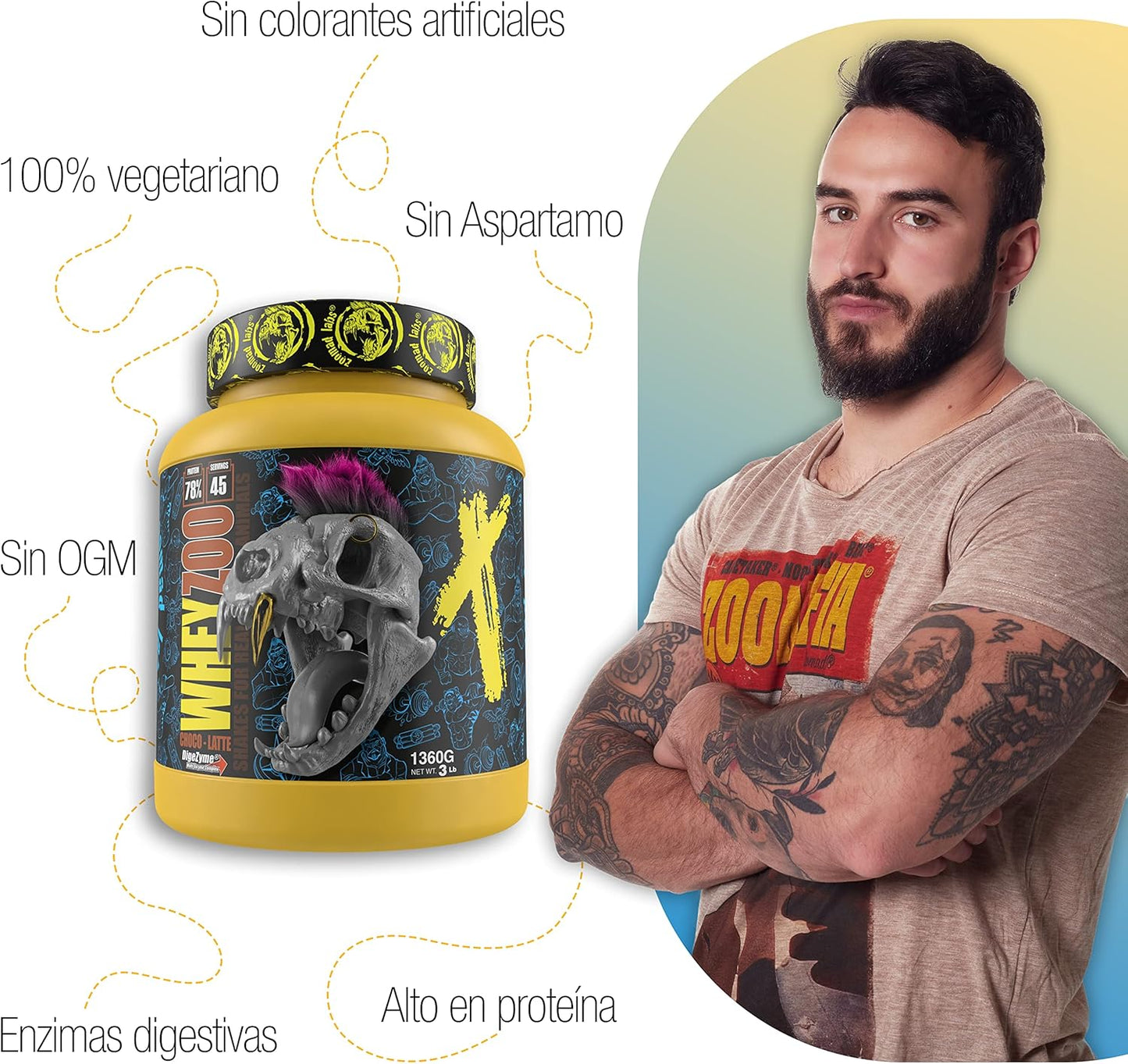 WHEYZOO de Zoomad Labs | 100% Whey Proteína en Polvo Pura | Tonifica y aumenta la masa muscular | Protege músculos y ayuda a la recuperación de los tejidos fibrosos - 1360g (Choco Latte)