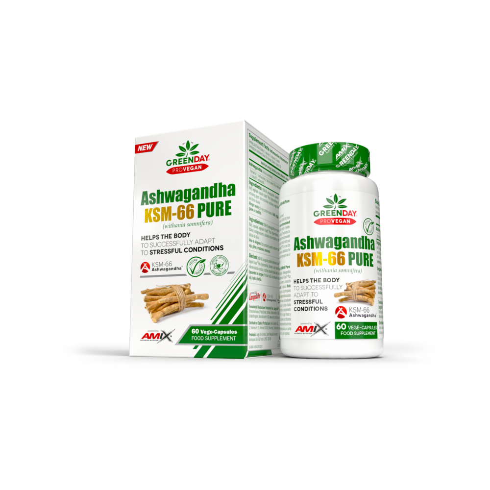 GreenDay ProVegan Ashwagandha KSM-66® – 60 cápsulas (Amix), imagen oficial del envase