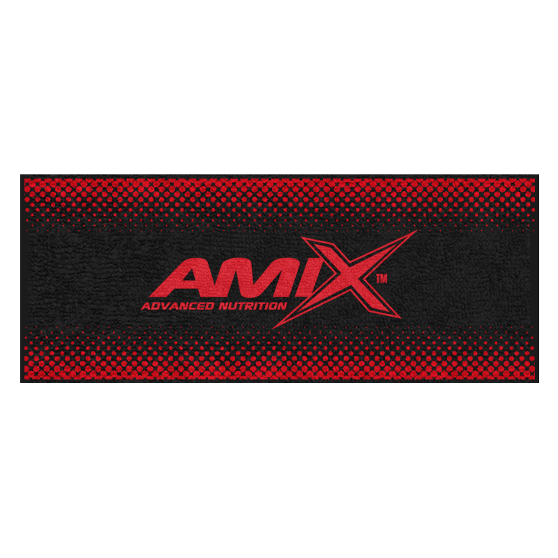 Toalla AMIX negra con detalles rojos, 50 × 100 cm