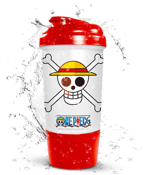 Shaker BIG One Piece transparente con tapa roja y emblema de Luffy