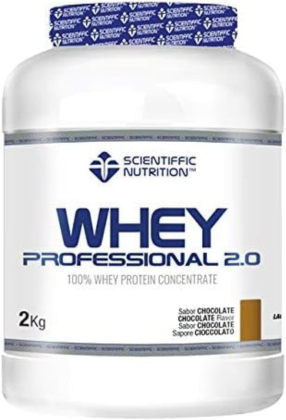 Scientiffic Nutrition - Whey Professional 2.0 Proteinas Whey en Polvo 100% Pura, para Aumentar la Masa Muscular, con Enzimas Digestivas y Lactasa - 2kg, Sabor Chocolate.
