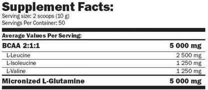 AMIX - Bcaa Glutamina - 530 Gramos - Complemento Alimenticio de Glutamina en Polvo - Reduce el Catabolismo Muscular - Óptimo para Deportistas - Sabor Piña - Aminoácidos Ramificados
