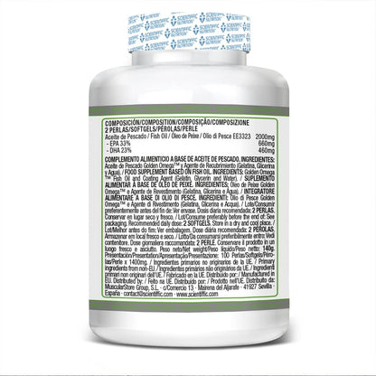 Scientiffic Nutrition - Omega 3 Cápsulas Aceite de Pescado 2000mg, Contiene EPA, DHA y Vitamina E, Mantiene los Niveles de Colesterol - 100 Perlas.