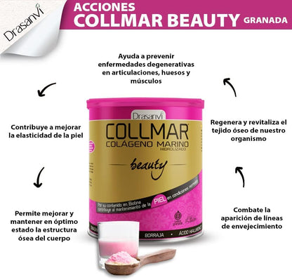 DRASANVI COLLMAR BEAUTY COLAGENO MARINO PARA LA PIEL | Colageno Hidrolizado con Vitamina C Natural, Biotina y Acido Hialuronico| Piel Bonita e Hidratada| Sabor Granada | 275 GR