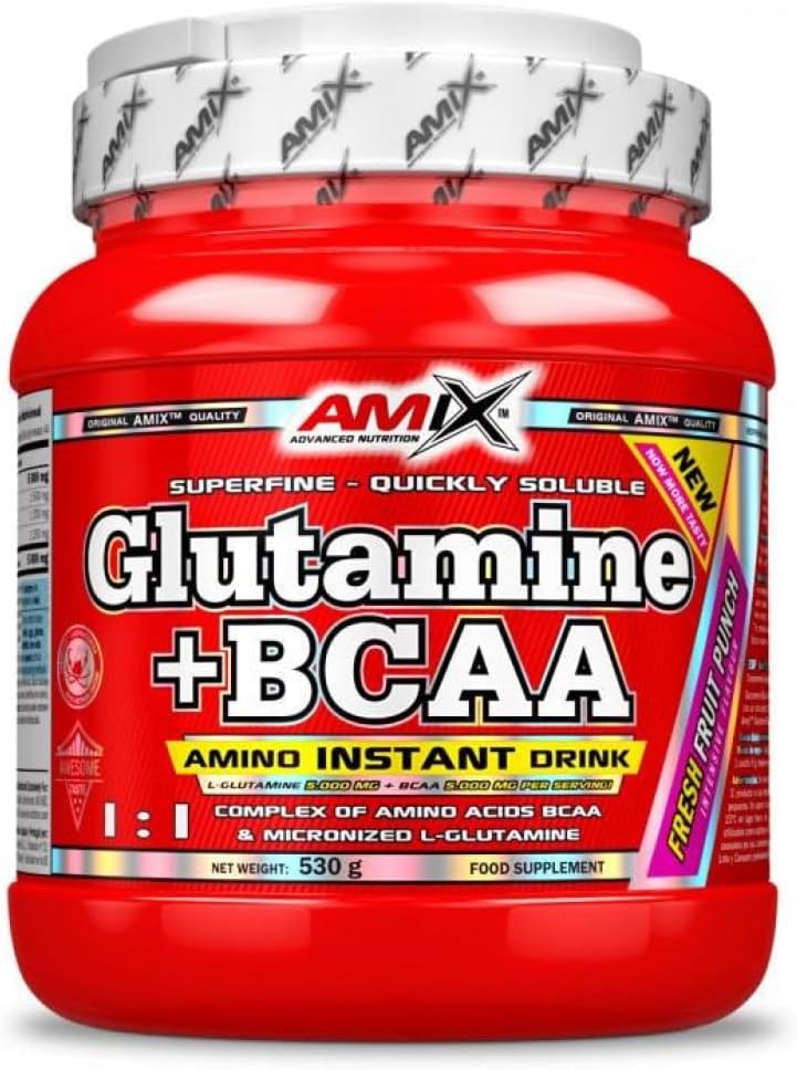 AMIX - Bcaa Glutamina - 530 Gramos - Complemento Alimenticio de Glutamina en Polvo - Reduce el Catabolismo Muscular - Óptimo para Deportistas - Sabor Piña - Aminoácidos Ramificados