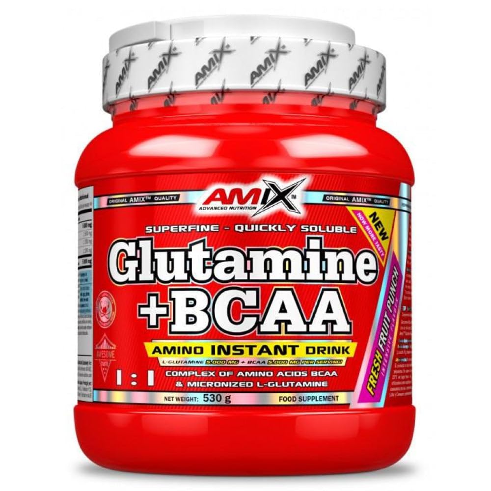 AMIX - Bcaa Glutamina - 530 Gramos - Complemento Alimenticio de Glutamina en Polvo - Reduce el Catabolismo Muscular - Óptimo para Deportistas - Sabor Piña - Aminoácidos Ramificados