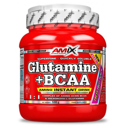 AMIX - Bcaa Glutamina - 530 Gramos - Complemento Alimenticio de Glutamina en Polvo - Reduce el Catabolismo Muscular - Óptimo para Deportistas - Sabor Piña - Aminoácidos Ramificados