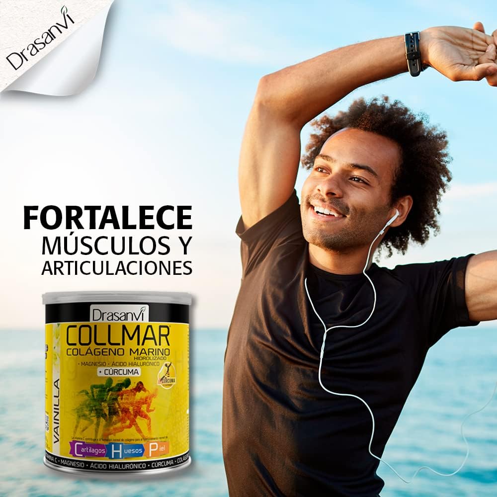 Drasanvi COLLMAR Colágeno Marino Hidrolizado + Cúrcuma con Magnesio, Vitamina C, Ácido Hialurónico para bienestar articular y muscular |Máx. asimilación 9.355 mg/día | 300g de polvo | Sabor Vainilla