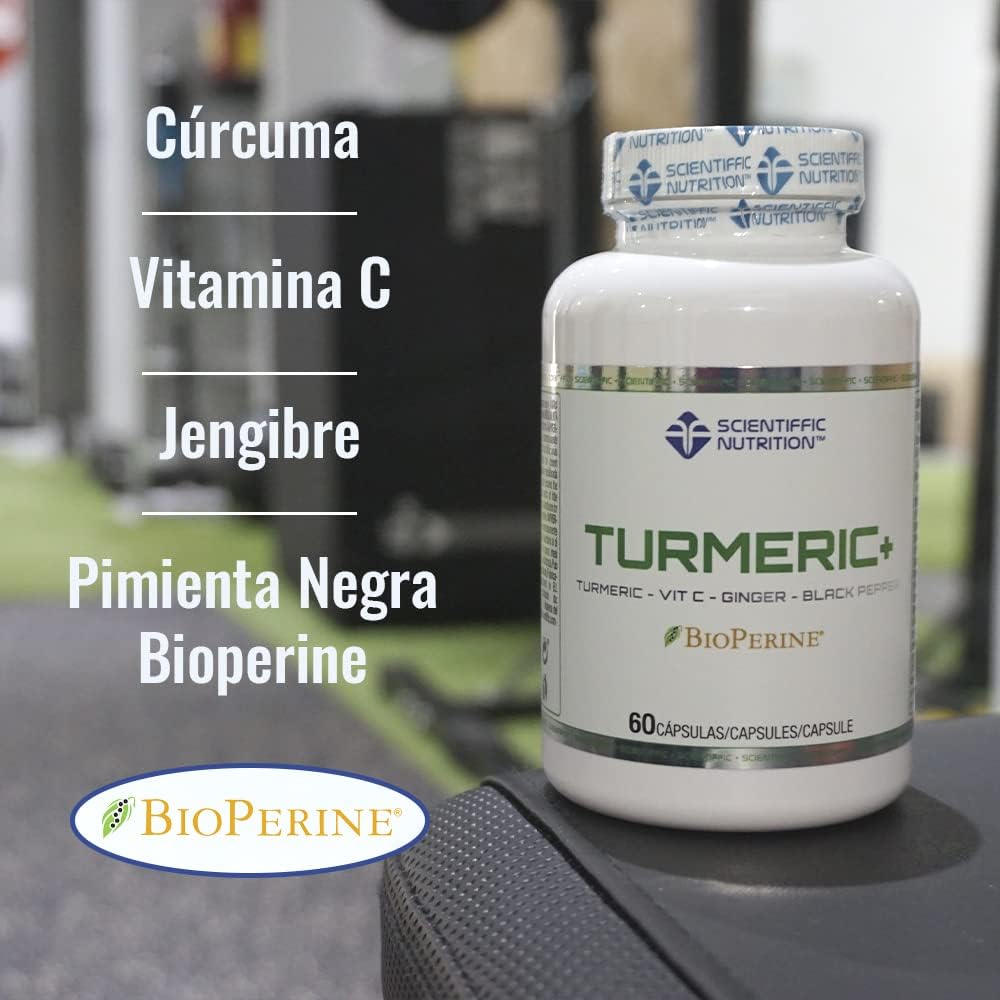 Scientiffic Nutrition - Turmeric+ con Bioperine® Complemento Alimenticio a Base de Cúrcuma y Pimienta Negra, Antiinflamatorio, 60 Cápsulas.