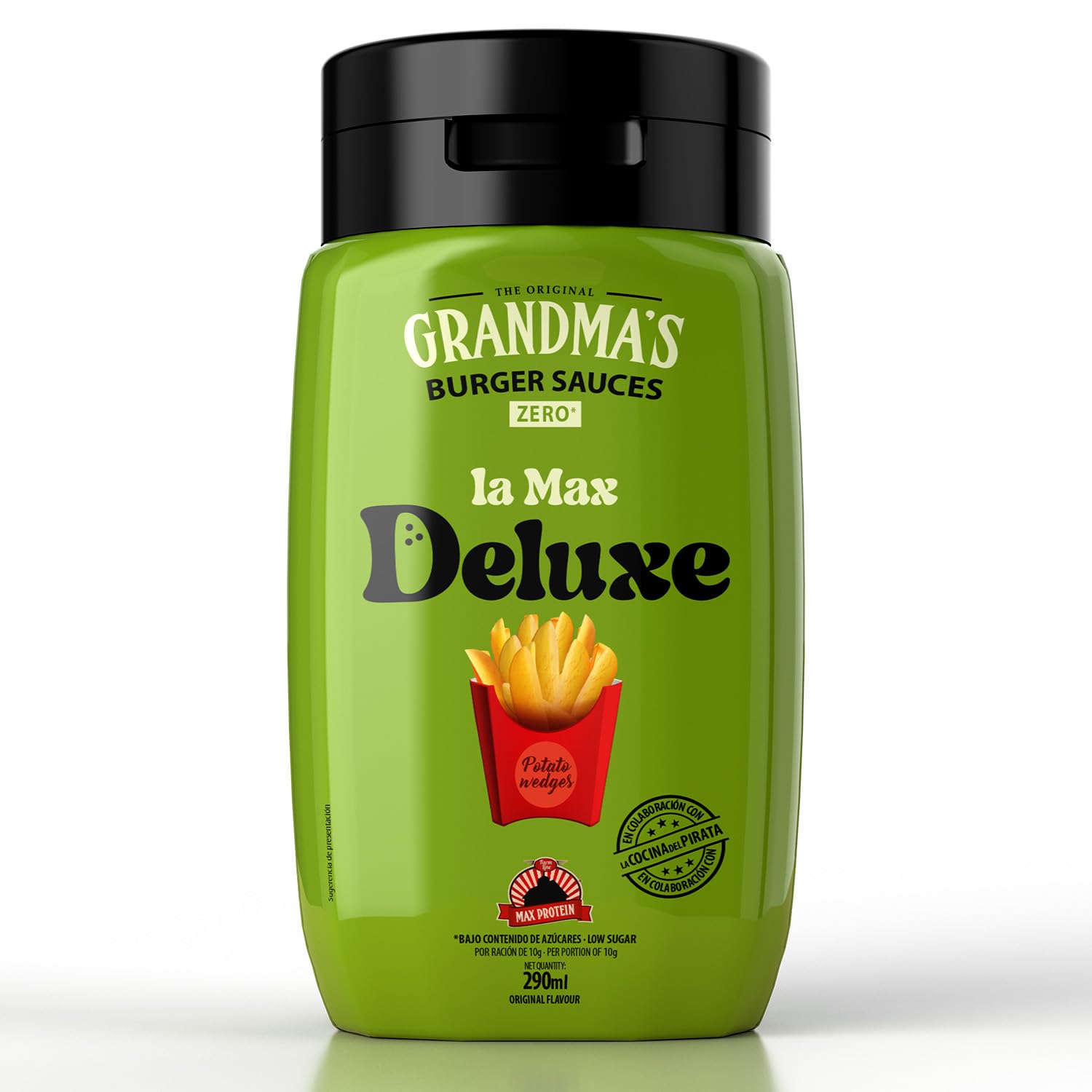 Max Protein Grandma's - LA MAX BUFFALO - Salsa Búfalo - Salsa Toque Picante e Intenso, para Allitas, Hamburguesas - Menos de 18 kcal por toma - Baja en Azúcares y en Grasas - Colab "Cocina del Pirata"