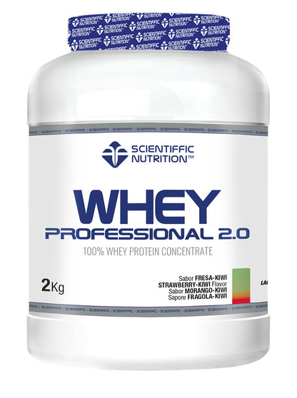 Scientiffic Nutrition - Whey Professional 2.0 Proteinas Whey en Polvo 100% Pura, para Aumentar la Masa Muscular, con Enzimas Digestivas y Lactasa - 908g, Sabor Fresa - Chocolate Blanco.