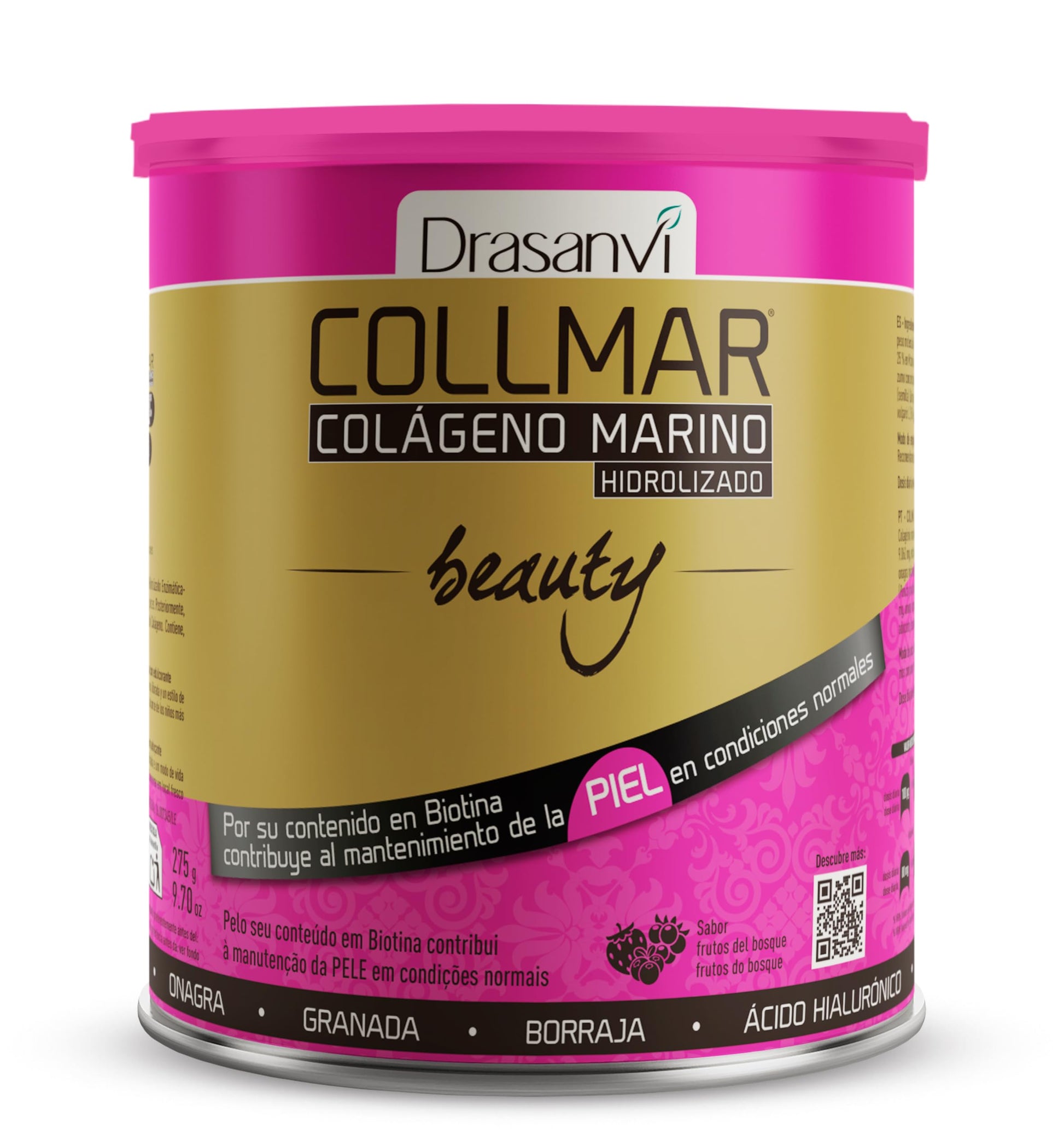 DRASANVI COLLMAR BEAUTY COLAGENO MARINO PARA LA PIEL | Colageno Hidrolizado con Vitamina C Natural, Biotina y Acido Hialuronico| Piel Bonita e Hidratada| Sabor Granada | 275 GR