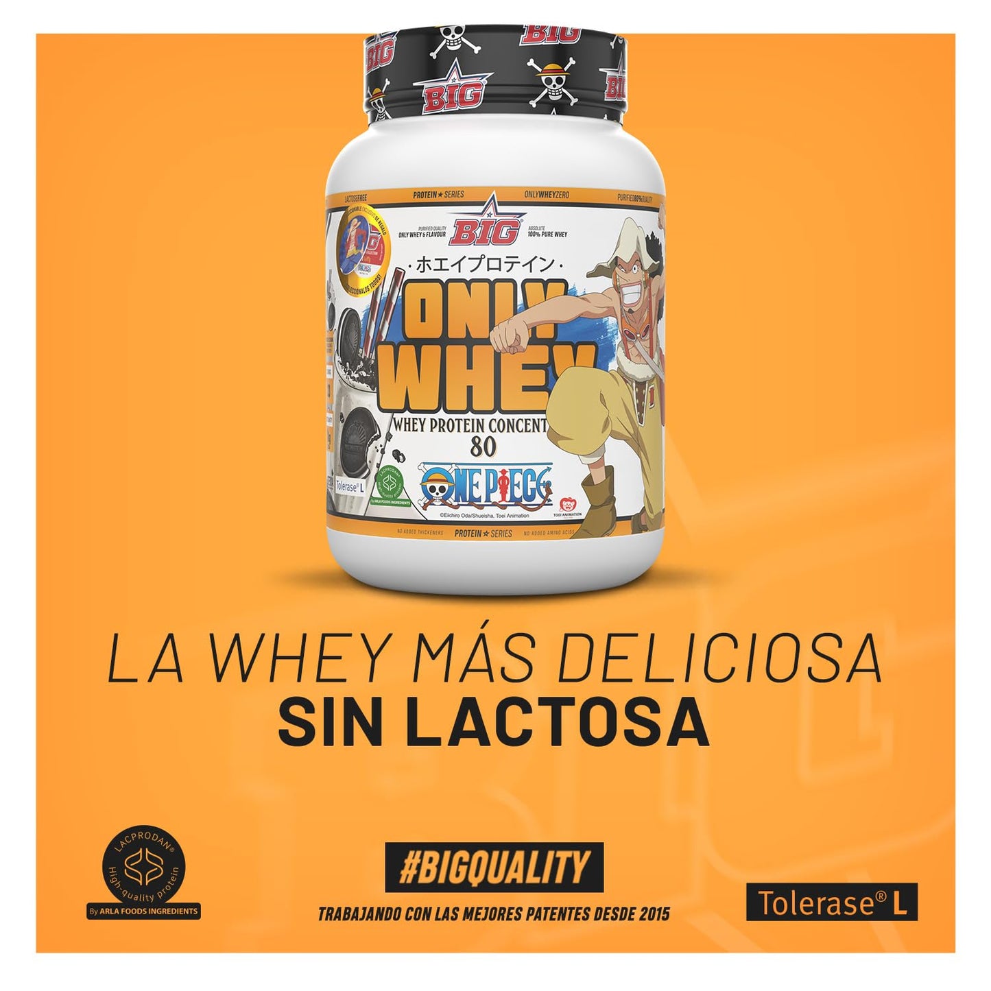BIG - Proteinas Whey ONE PIECE - Edición Exclusiva con 12 Tazos Coleccionables. Materia Prima Premium. Whey Protein para Masa Muscular. Sin Lactosa (1Kg, Choco One & Milk Chocolate Chips)