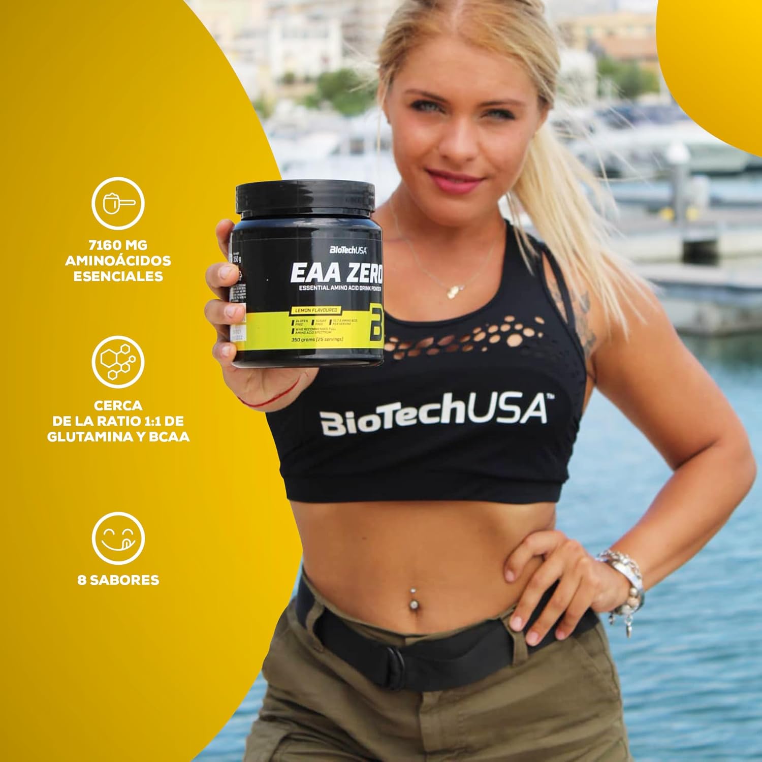 BioTechUSA EAA Zero - Essential Amino Acid Power | 7160mg EAA/porción | Proporción recomendada por la OMS | Sin azúcar, sin gluten, 350 g, Limón