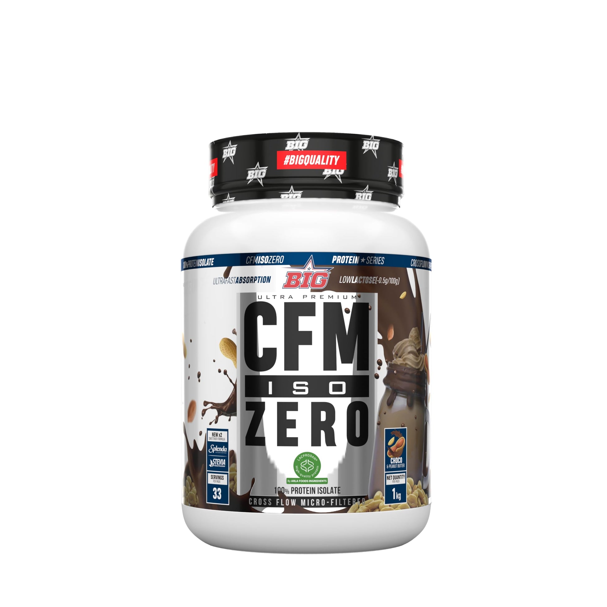 BIG - Proteina Isolada - Proteinas Whey para Masa Muscular - Whey Protein Isolate - Proteína en Polvo Materia Prima Premium Sin Grumos, Baja en Lactosa, Sin Azúcares Añadidos (1kg,Cacaolat)