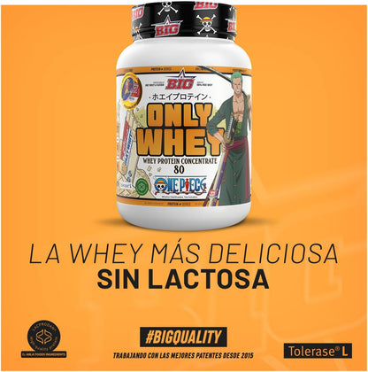 BIG - ONE PIECE Whey Protein - Exclusive Edition with 12 Collectible Cups. Premium Raw Materia. Whey Protein for Muscle Mass. Lactose Free (1 kg, White Choco & Topping White Choco - Zoro)