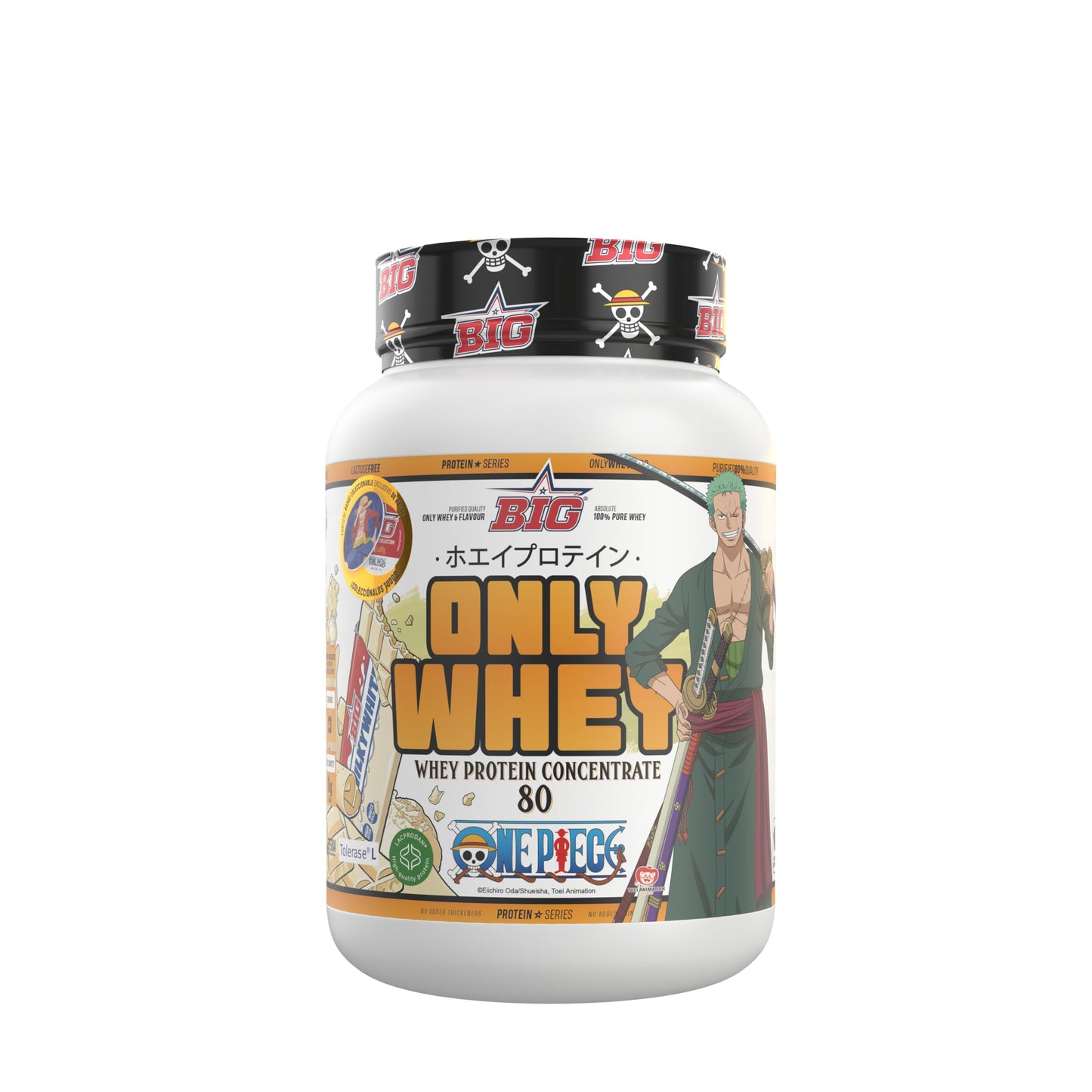 BIG - Proteinas Whey ONE PIECE - Edición Exclusiva con 12 Tazos Coleccionables. Materia Prima Premium. Whey Protein para Masa Muscular. Sin Lactosa (1Kg, Choco One & Milk Chocolate Chips)