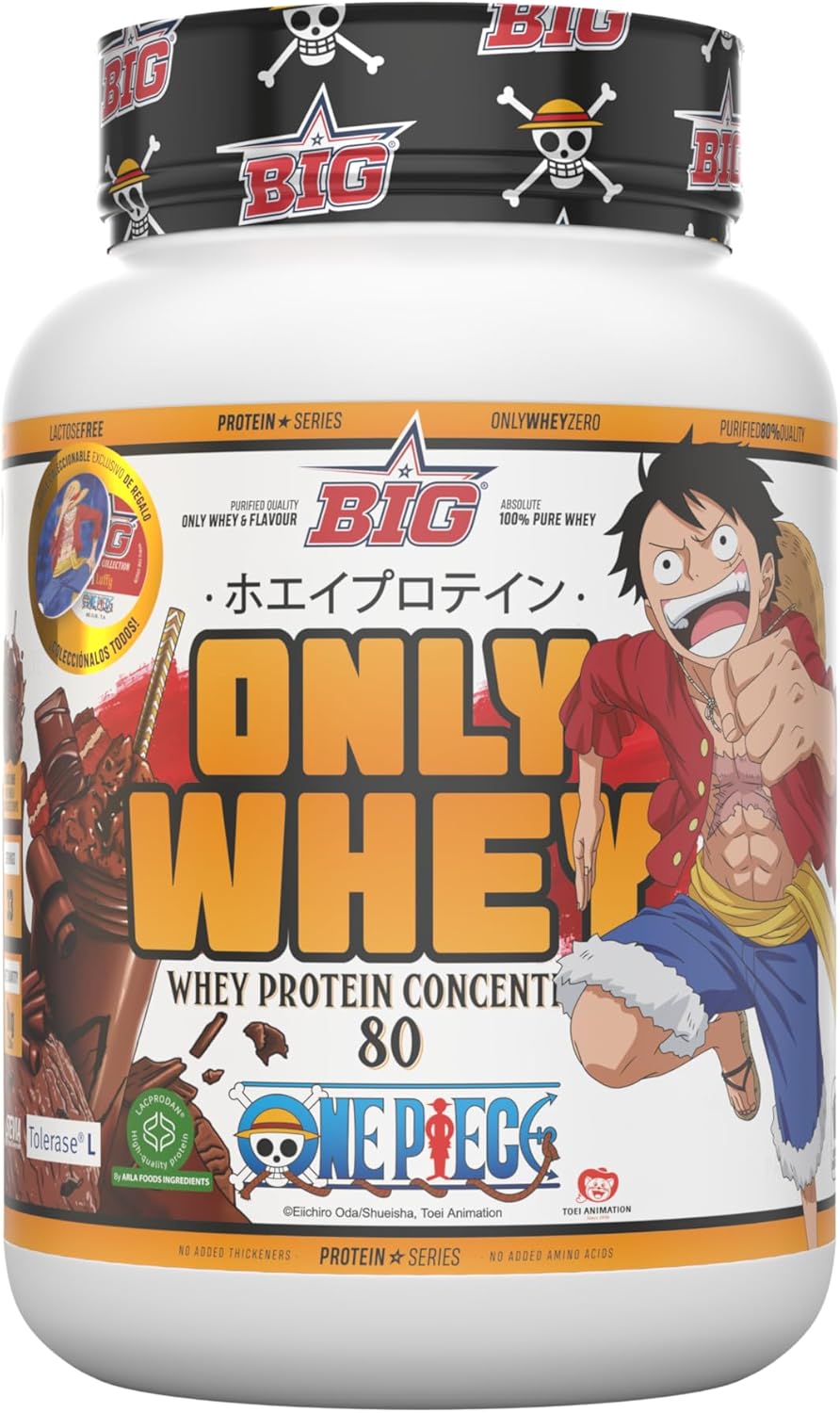 Proteinas Whey ONE PIECE - Edición Exclusiva con 12 Tazos Coleccionables. Materia Prima Premium. Whey Protein para Masa Muscular. Sin Lactosa (1Kg, Choco One & Milk Chocolate Chips)