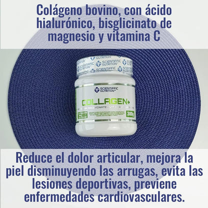 Scientiffic Nutrition - Collagen+, Colágeno con Magnesio, Ácido Hialurónico y Vitamina C, Mantiene la Piel Tersa, Fortalece Articulaciones, Hueso y Uñas - 300g Sabor Chocolate.