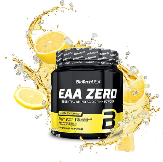 BioTechUSA EAA Zero - Essential Amino Acid Power | 7160mg EAA/porción | Proporción recomendada por la OMS | Sin azúcar, sin gluten, 350 g, Limón