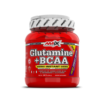 AMIX - Bcaa Glutamina - 530 Gramos - Complemento Alimenticio de Glutamina en Polvo - Reduce el Catabolismo Muscular - Óptimo para Deportistas - Sabor Piña - Aminoácidos Ramificados